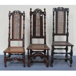 A 17th Century fruitwood side chair and two other similar chairs, all with carved scroll top rails