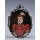 19th Century British School - Oval Miniature Portrait of a Youth in Tudor Costume, possibly Edward