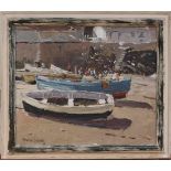 Rowland Fisher - 'Feeding the Gulls, Port Isaac', 20th Century oil on board, signed recto, titled