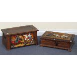 Two mid-20th Century Continental carved softwood and painted boxes, one decorated with medieval