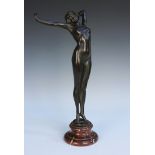 Paul Philippe - Le Réveil, an Art Deco dark brown patinated cast bronze figure of a nude young woman