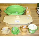 A small collection of Ashtead pottery, comprising a cream glazed tureen and cover, a green glazed