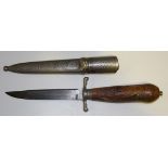 A Scandinavian hunting knife with single edged blade, length approx 11cm, nickel crosspiece,