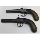 A pair of 36 bore percussion side hammer boxlock travelling pistols by P. Hast, Colchester, with