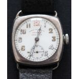 A Zenith silver cased cushion shape gentleman's wristwatch with a signed circular jewelled lever