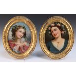 Late 19th/early 20th Century Continental School - Oval Portraits of Young Maidens, a pair of reverse