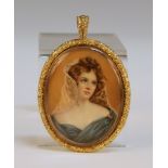 19th Century British School, possibly Mrs Kersteman - Oval Miniature Portrait of Emma, Lady Burrard,