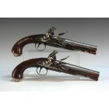 A pair of late 18th Century 20 bore flintlock holster pistols by Griffin & Tow, barrel length approx
