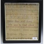 A late George III needlework sampler by 'Elizabeth Stone, Brighton, May 8 1818', the bands of