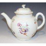 A Worcester porcelain teapot and cover, circa 1770, the globular body and domed cover painted with