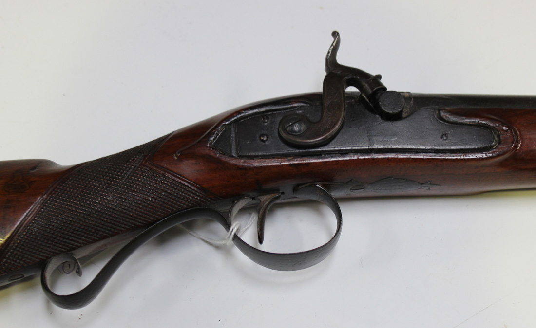 A 20 bore percussion sporting gun, barrel length approx 80cm, gold lined at breech, converted to - Image 3 of 5