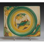 A Clarice Cliff Bizarre Secrets pattern Biarritz shape rectangular dish, printed factory marks to