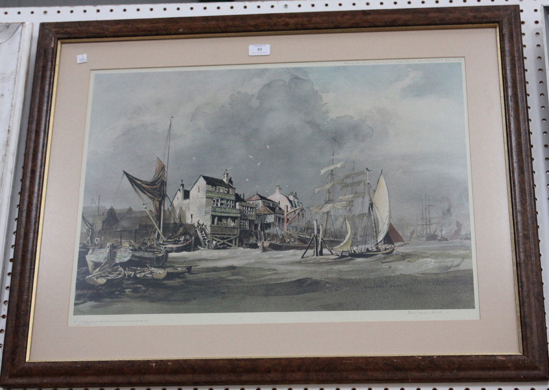 After Rowland Hilder - 'The Prospect of Whitby', colour print, signed in pencil, approx 48.5cm x