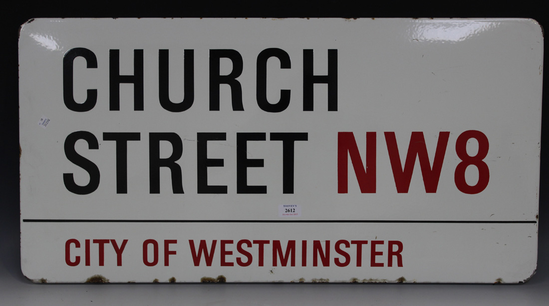 Three enamelled City of Westminster street signs, comprising 'Edgware Road W2', 'Church Street