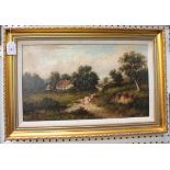 19th Century British School - Rural Landscapes, a pair of oils on canvas, each approx 28.5cm x 48.