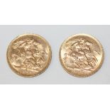 Two Edward VII sovereigns, comprising 1902M and 1909.