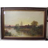 Joel Owen - Landscape with a Cottage on the Bank of a River, oil on canvas, signed, approx 47cm x