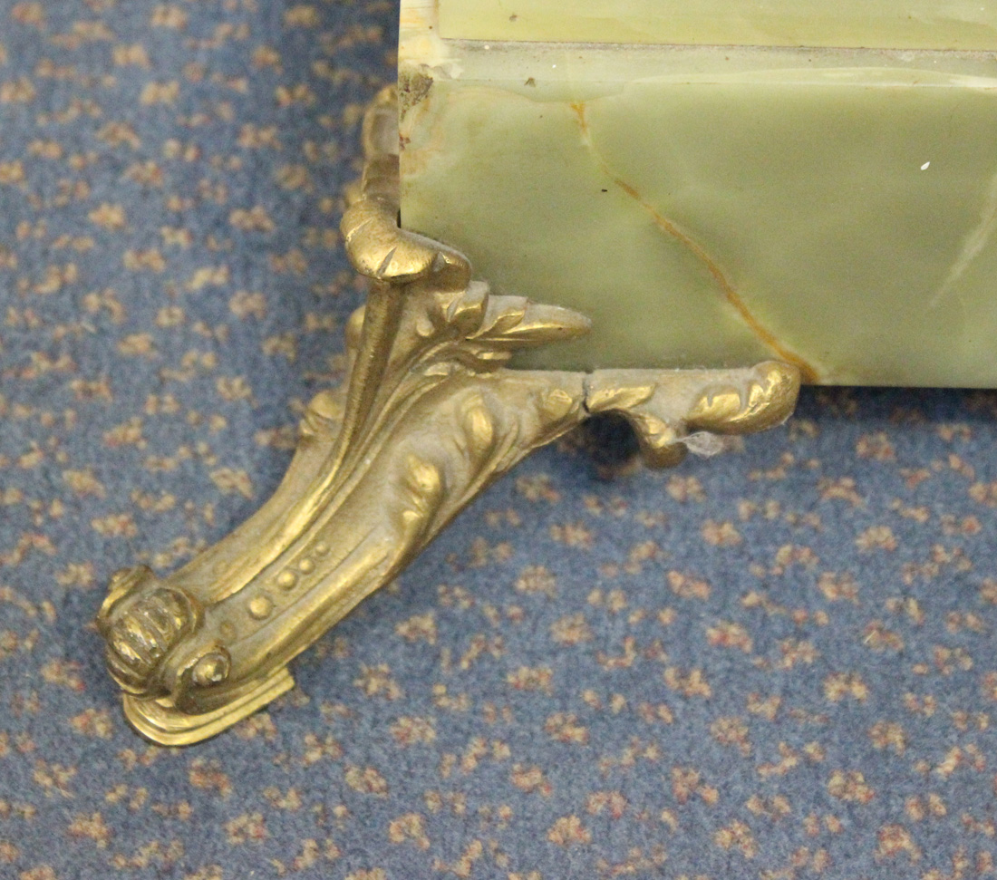 An early 20th Century green onyx and champlevé enamelled stand with overall gilt metal mounts, the - Image 6 of 6