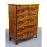 An early Victorian figured mahogany chest, fitted with a concealed frieze drawer above two short and