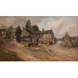John Falconer Slater - Village Scene near Durham, oil on canvas, signed, approx 29cm x 49cm,