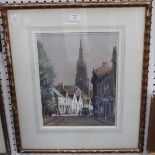 Tom Campbell - 'A Street in Bruges', watercolour and gouache, signed recto, titled label verso,