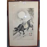 A collection of Chinese and Japanese paintings and prints, mostly 20th Century, including a boy