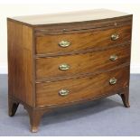 A George IV mahogany bowfront chest with ebony line inlaid borders, the brushing slide above three