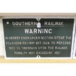 A cast metal rectangular sign, marked 'South Railway Co ... Private Road', approx 48.5cm x 67cm, and