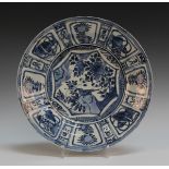 A Chinese blue and white Kraak porcelain circular dish, late Ming dynasty, probably Wanli period,