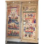 Two Chinese hanging scroll paintings, late 19th Century, the first painted in vibrant colours with