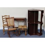 A late Victorian walnut framed rocking chair, together with a modern hardwood console table, a