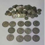 A quantity of British pre-decimal pre-1947 coinage, including thirteen half-crowns and a large