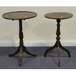 A George III mahogany circular tip-top wine table, the dished top above a turned stem and moulded