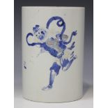 A Chinese underglaze blue and red porcelain brush pot, Kangxi style but 20th Century, the