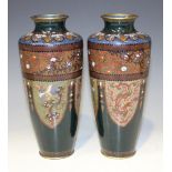 A pair of Japanese cloisonné vases, Meiji period, each of shouldered tapering form, decorated with a