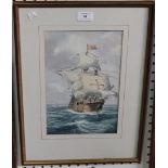 Will Outhwaite - Galleon at Sea, watercolour, signed, approx 30cm x 19cm, within a gilt frame,