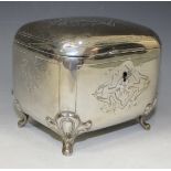 A late 19th/early 20th Century Austro-Hungarian silver tea caddy of rectangular form with rounded