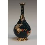 A Japanese cloisonné bottle vase, Meiji period, finely worked with two confronting cockerels beneath