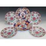 Two Japanese Imari porcelain dishes, Meiji period, painted with flowers, diameters approx 28cm and