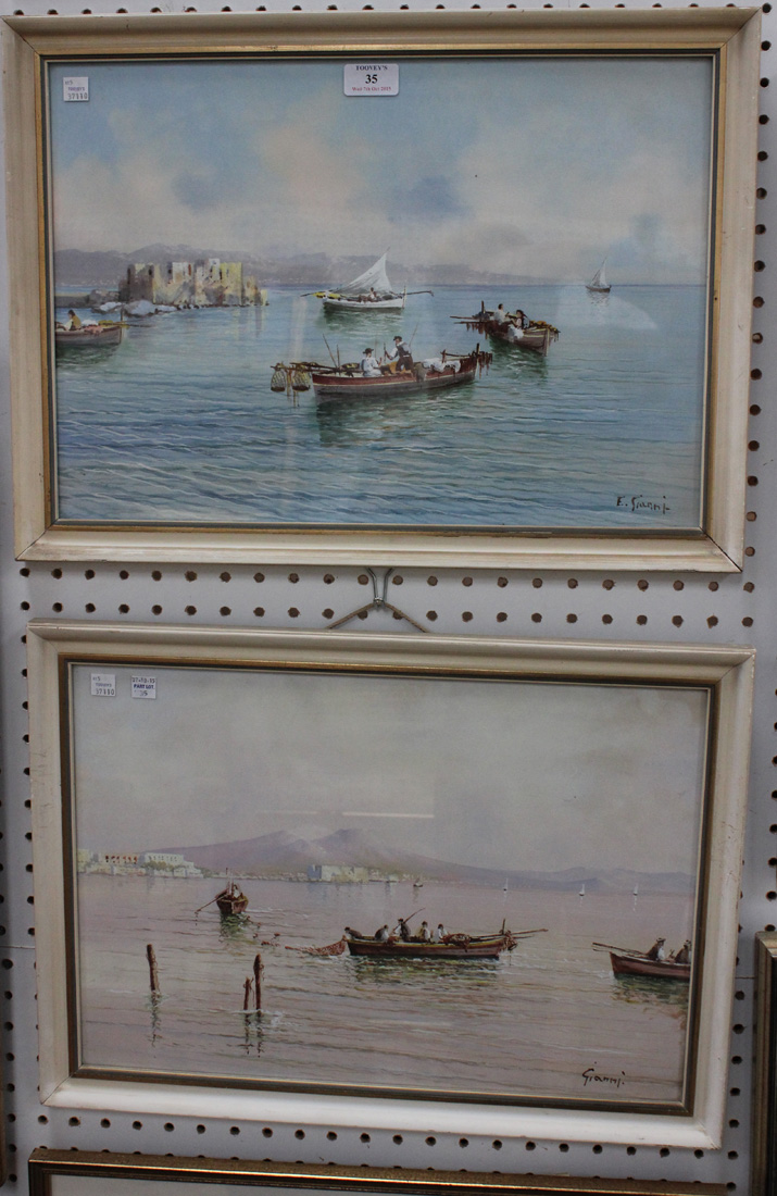 Ettore Gianni - Views of the Amalfi Coast and Bay of Naples, a near pair of watercolours with