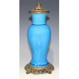 A Chinese turquoise glazed vase, 18th Century, of baluster form, fitted with later European gilt
