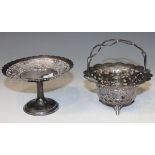 A late19/early 20th Century Chinese silver basket with wirework overhead handle, the flared body