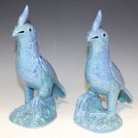 A pair of Chinese robin's egg glazed porcelain models of birds, early 20th Century, each modelled