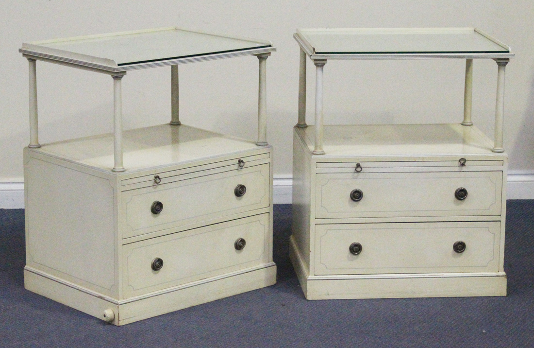 A pair of 20th Century cream painted bedside tables fitted with slides and drawers, width approx - Image 2 of 2
