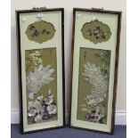 A pair of Chinese carved mother-of-pearl appliqué panels, late 20th Century, each depicting a