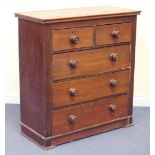 A Victorian stained pine chest of two short and three long drawers, on block feet, height approx