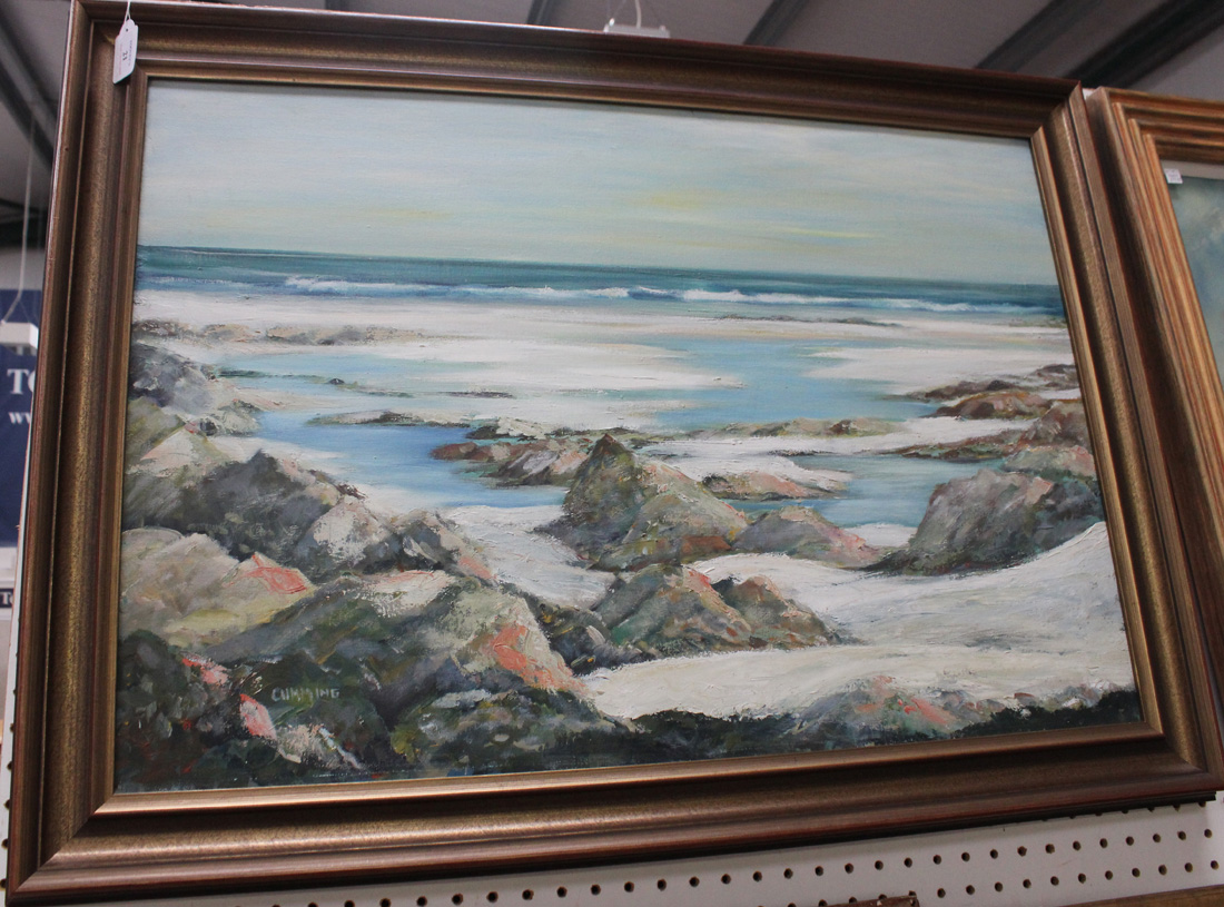 Cumming - Coastal View with Rocky Shoreline, oil on canvas, signed, approx 54.5cm x 80cm, within a