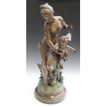 After Hippolyte Moreau - 'Première Leçon', a late 19th Century French patinated spelter figure group