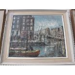 20th Century Continental School - Canal Scene, probably Amsterdam, oil on canvas, approx 48.5cm x