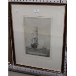 Rowland Langmaid - H.M.S. Victory & Temeraire, 20th Century monochrome etching, signed in pencil,